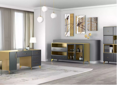 Wohnzimmer Set Schreibtisch Sideboard Bücherregal 3tlg. Tisch Möbel Holz